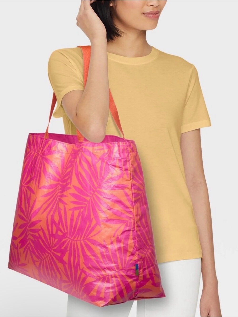 Open StoryPink & Orange Palm-Print Reversible Tote Bag - Picture 2 of 4